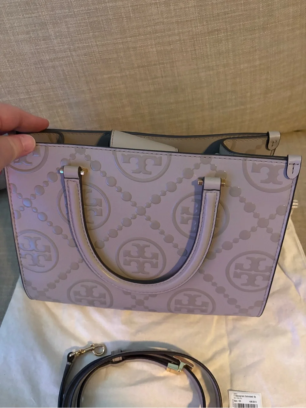 Tory Burch Gray Logo Embossed Shoulder Tote